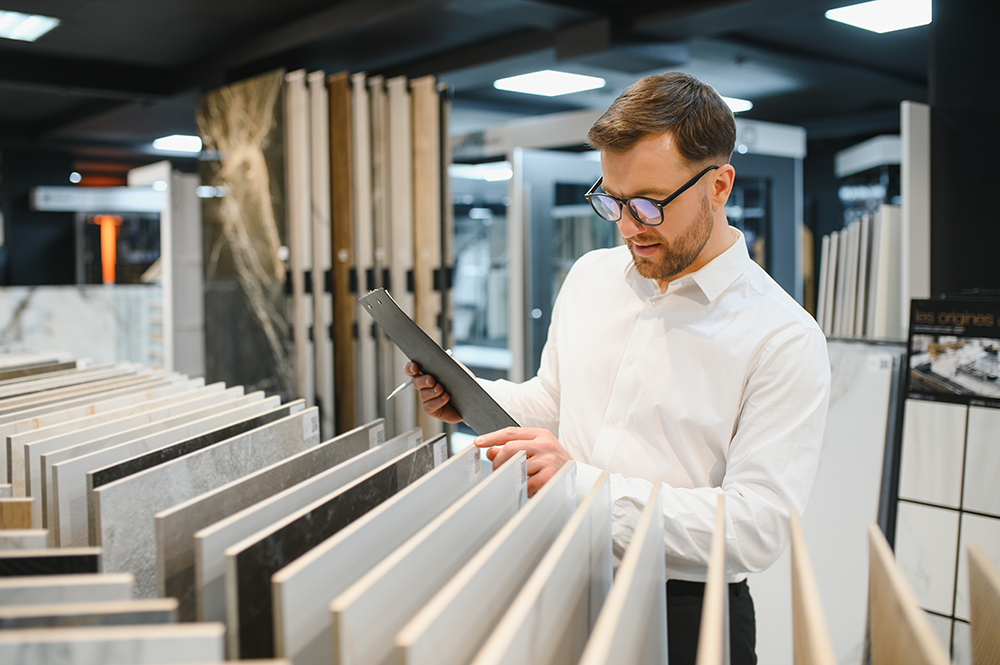 Interior Designer looking at Countertops